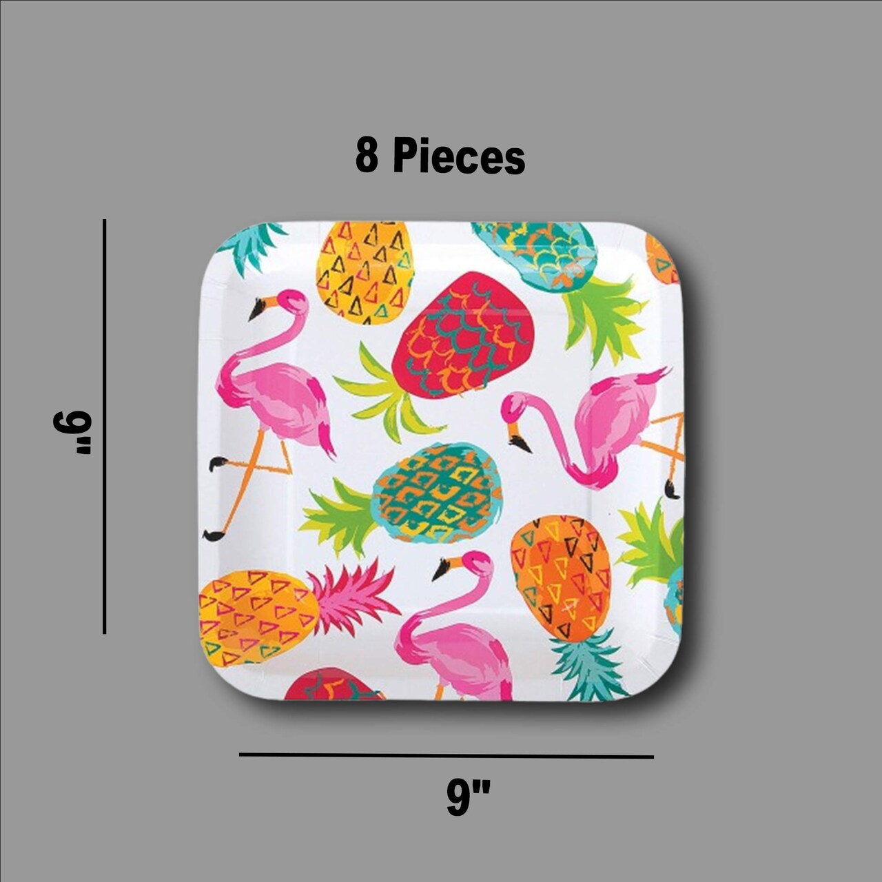 8 Count Pineapple Flamingo Tropical Dinner Plates 9" Luau Party Decor